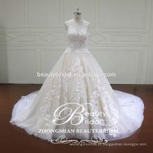 Vestido de baile de luxo real, vestido de noiva de dama de ilusão imperforme cintura designer sem manga